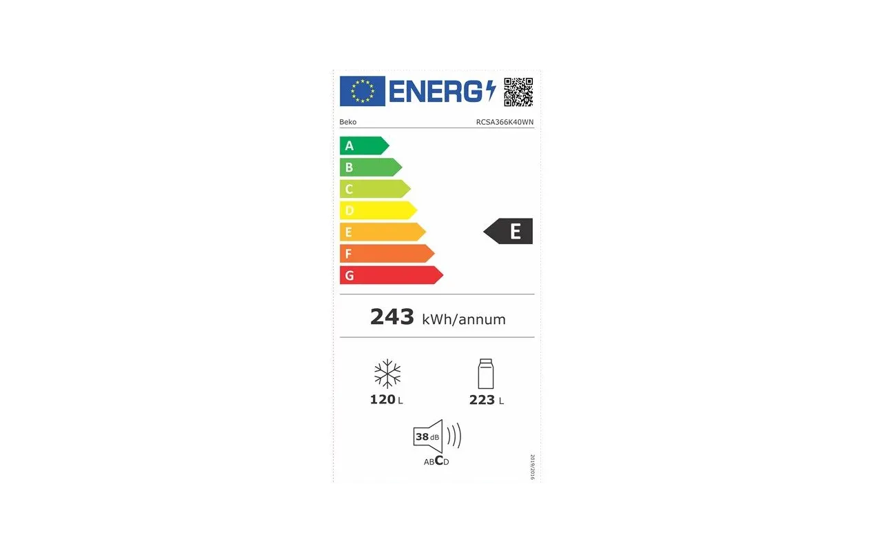 Beko RCSA366K40WN Réfrigérateur combiné 343 L Blanc – MinFrost – Congélateur bas – Pose libre – Image 2
