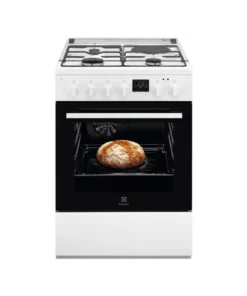 Electrolux LKM624022W Cuisinière mixte 60 cm Blanche – 3 feux gaz + 1 plaque électrique – Four multifonction 57 L Catalyse – Classe A