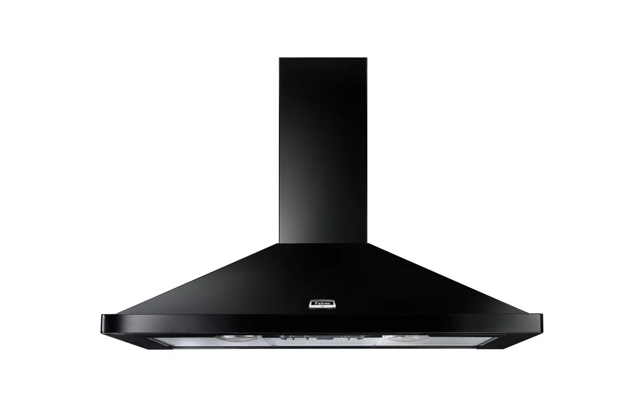 Falcon KCH90DFBL/C-EU Piano de cuisson mixte 90 cm + Hotte LEIHDC90BC + Crédence FPKRSPL90SS - 5 feux gaz - 3 fours - Noir/Chrome – Image 2