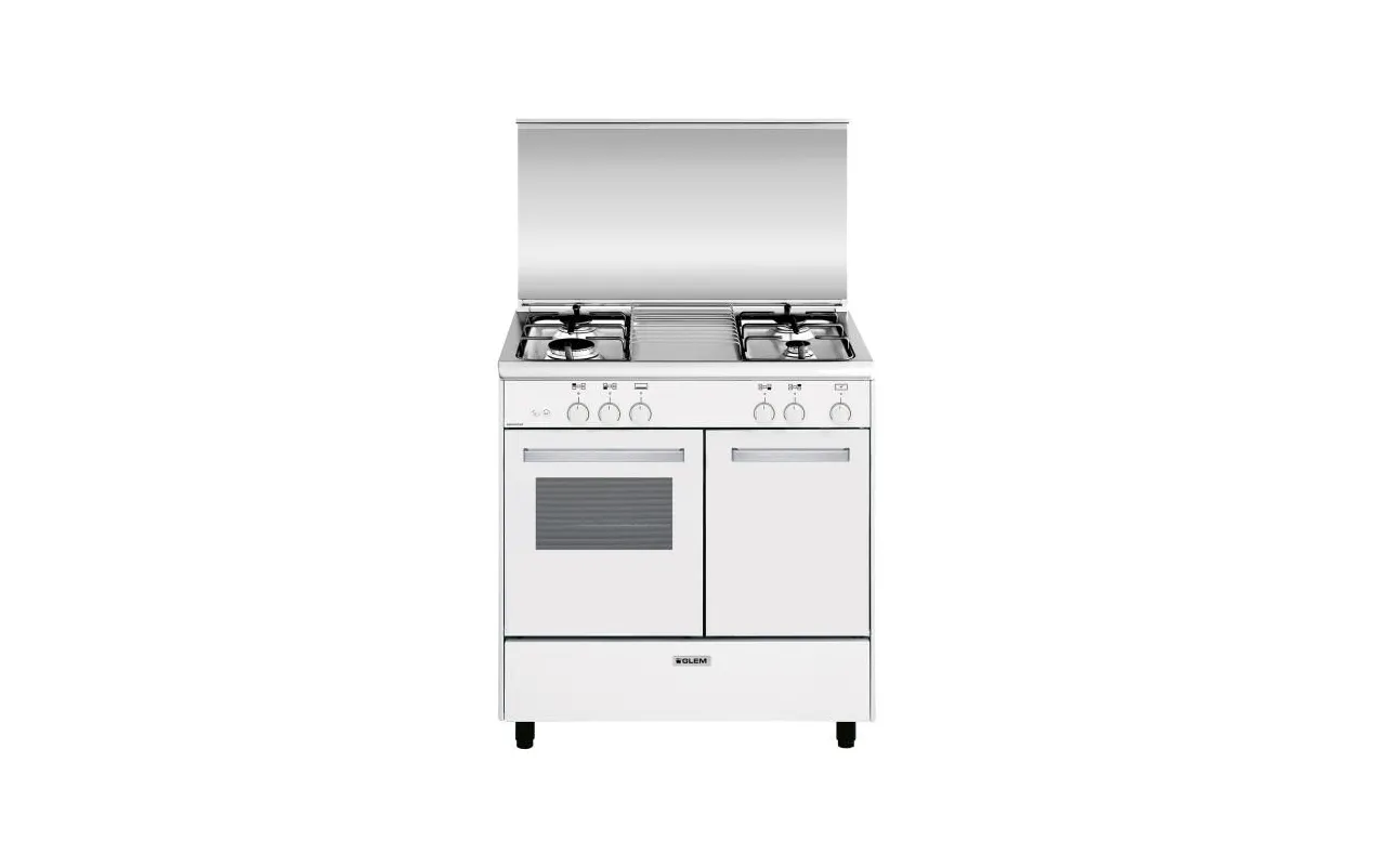 Glem GA85PMWH Cuisinière butanette 80 cm Blanche – 4 foyers gaz – Four gaz 49 L – Classe A
