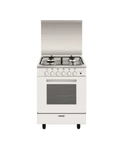 Glem GA660CVMWH Cuisinière mixte 60 cm Blanche – 4 feux gaz – Four électrique multifonction 57 L Catalyse – Classe A