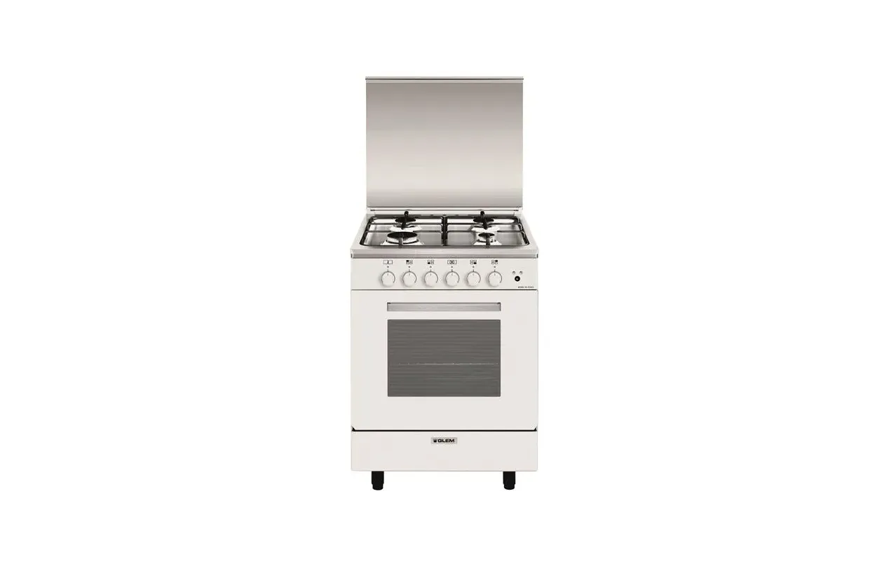Glem GA660CVMWH Cuisinière mixte 60 cm Blanche – 4 feux gaz – Four électrique multifonction 57 L Catalyse – Classe A