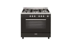 GLEM GE960CMBK2 Piano de cuisson gaz 90 cm - 5 feux dont triple couronne - Four gaz 109 L - Catalyse - Noir
