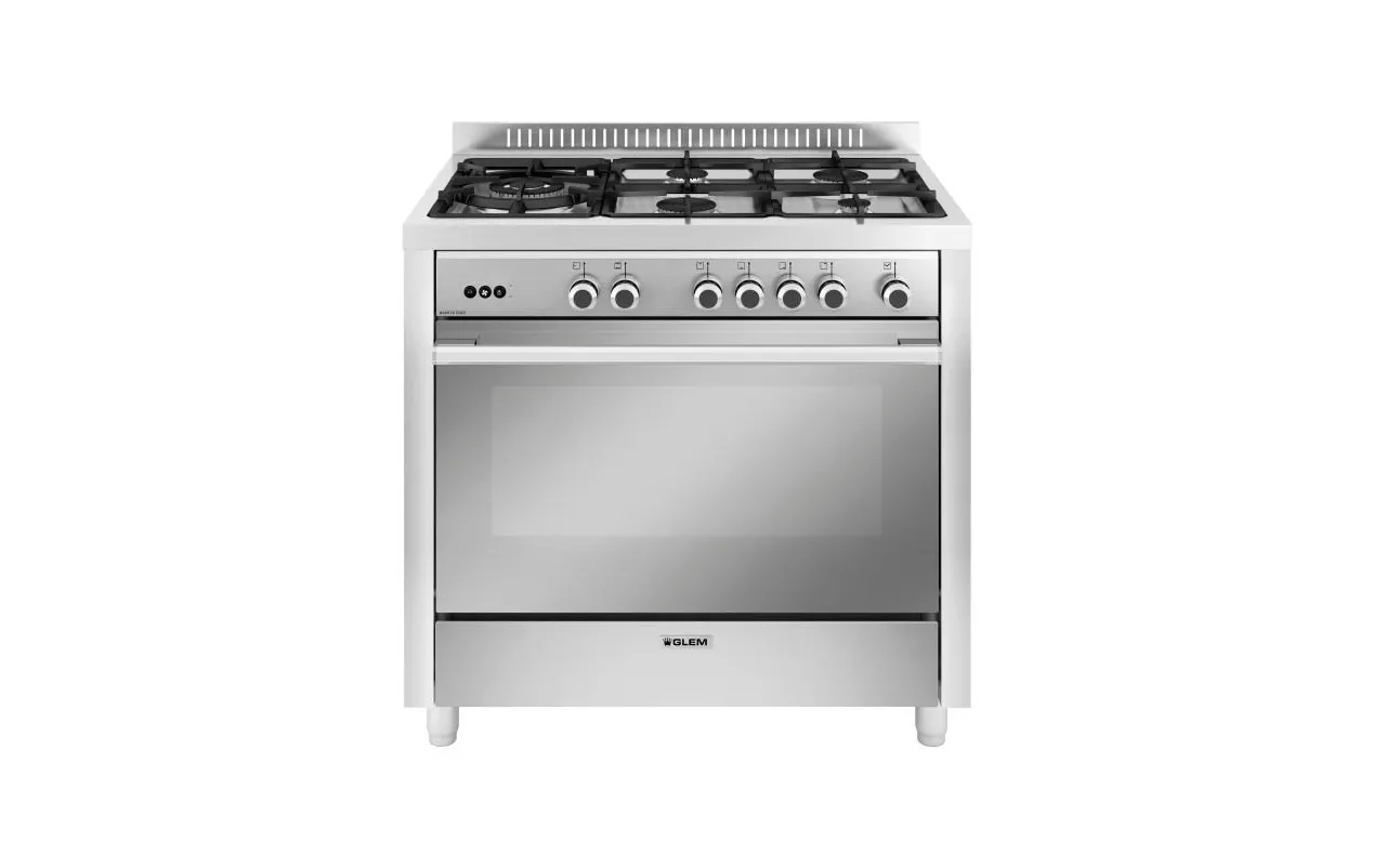GLEM GX960CQIX Piano de cuisson gaz 90 cm - 5 brûleurs dont triple couronne - Four gaz multifonction 98 L - Inox