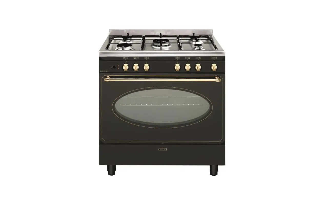 GLEM GU850CER Piano de cuisson mixte rustique 80 cm - 5 feux gaz - Four électrique 98 L catalyse - Noir