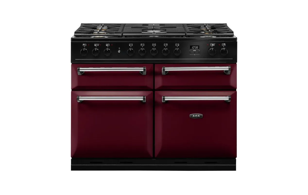 AGA Masterchef Deluxe 110 MDX110DFCBY-EU Piano de cuisson mixte 110 cm - 5 feux gaz - 4 fours électriques - Rouge Airelle / Chrome
