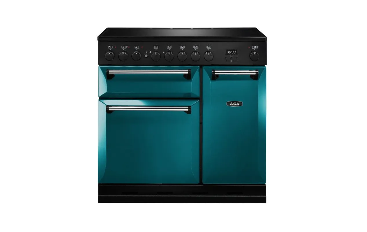 AGA Masterchef Deluxe 90 MDX90EISAL Piano de cuisson induction 90 cm - 5 foyers - 3 fours électriques - Bleu Salcombe / Chrome