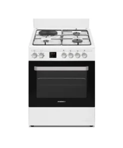 Rosières RGE660CMW/E Cuisinière mixte 60 cm Blanche – 3 feux gaz + 1 plaque électrique – Four multifonction 60 L Catalyse – Classe A
